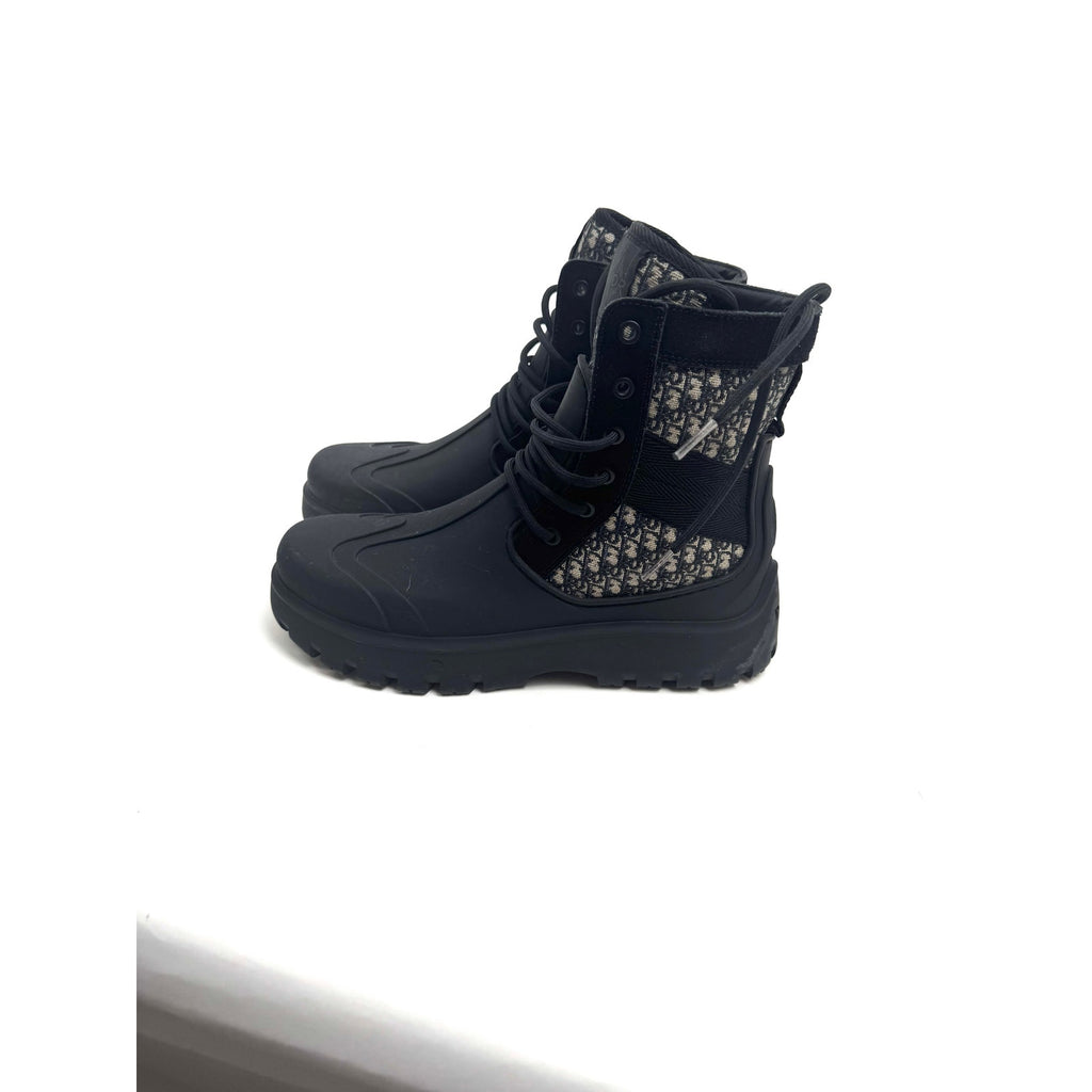 Men's Dior Garden Oblique Black/Beige Lace Up Combat Boots Size 41