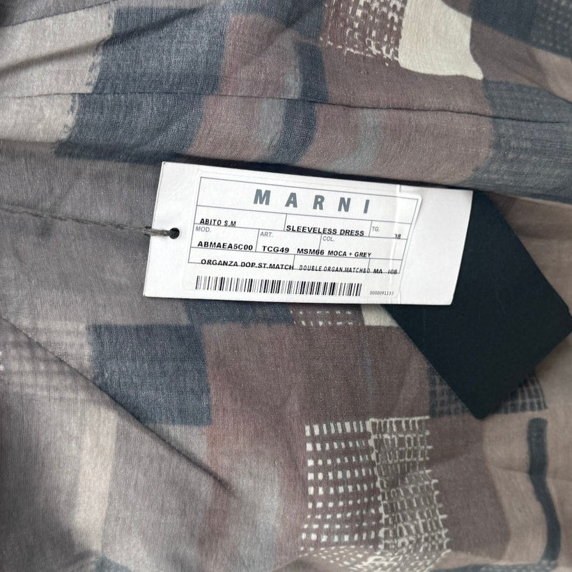 Marni NWT Organza Mocha Gray Patterned Pockets Dress Size 38 / US 2