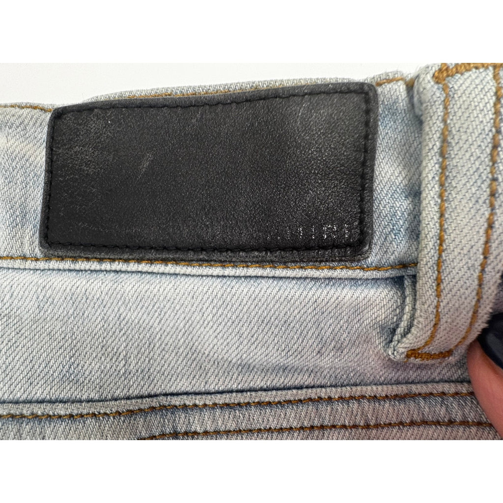 Men's Amiri MX1 Light Indigo Wash Vintage Tee Animation Patch Jeans Size 38