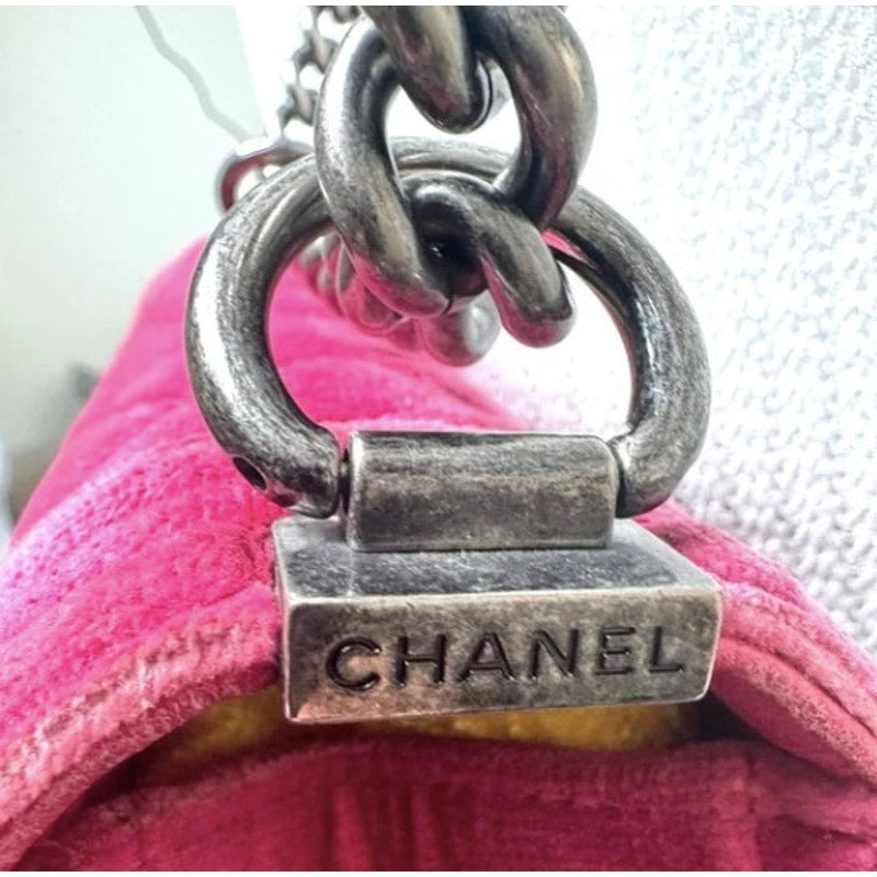Chanel Pink Crushed Velvet Quilted Small Boy Bag