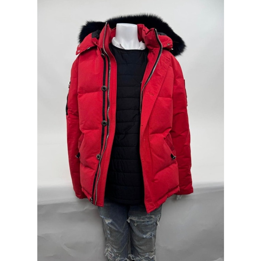 Men's Moose Knuckles Red Puffer Down Jacket With Detachable Fur Hood Size XL