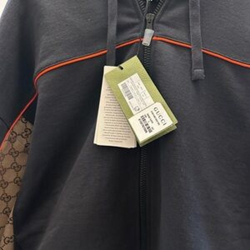 Men's Gucci, cotton jersey, zip jacket/hoodie signature GG Supreme size large