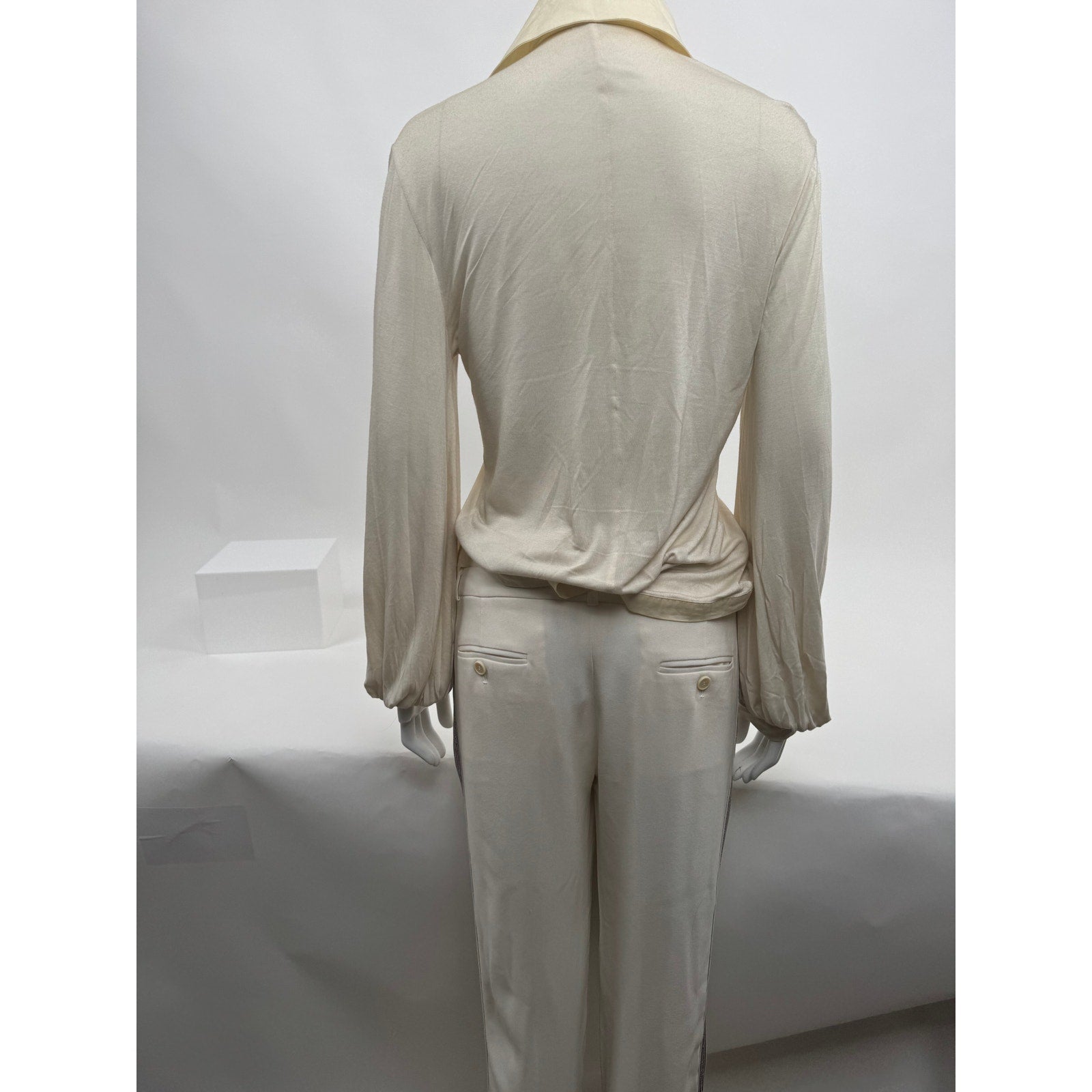Bora Aksu Cream Ruffle Cotton Long Sleeve Button Front Blouse Size 10