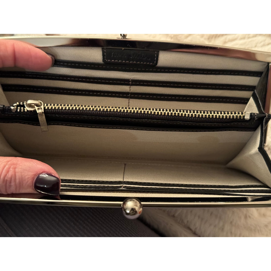 PAUL SMITH Rare Black and Yellow Heart Print Kiss Lock Clutch Bag/Long Wallet