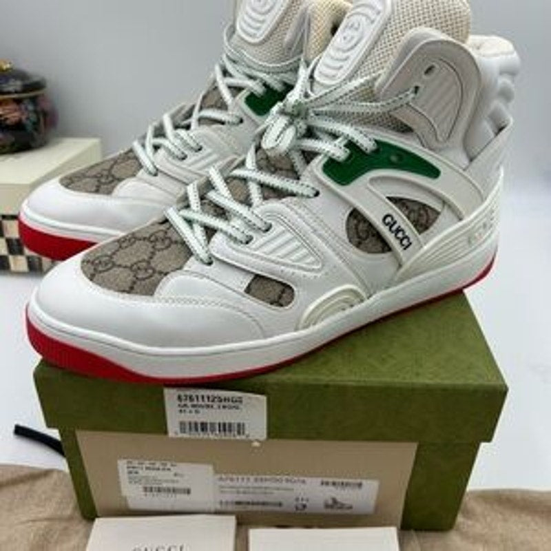 Women's Gucci GG Supreme basket canvas/leather sneakers size 41.5 made in Italy