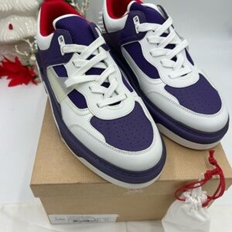 Christian Louboutin ASTROLOUBI low top purple and white leather sneakers size 42