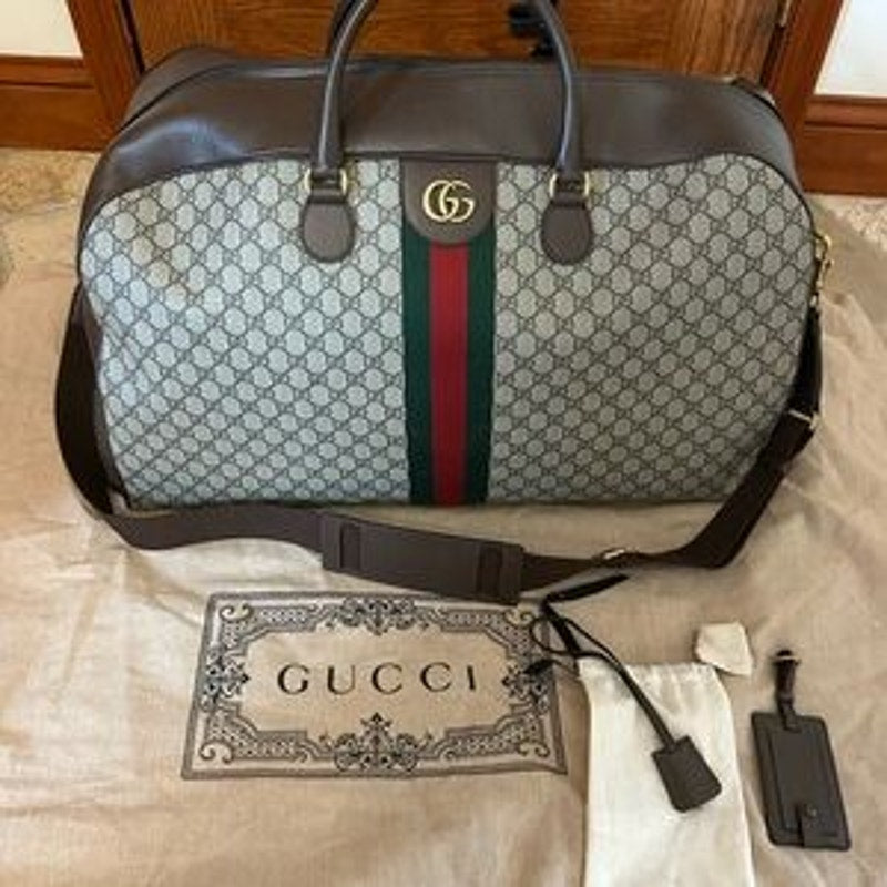 Gucci LARGE Savoy, duffel bag, GG supreme brown and tan, made in Italy NWT