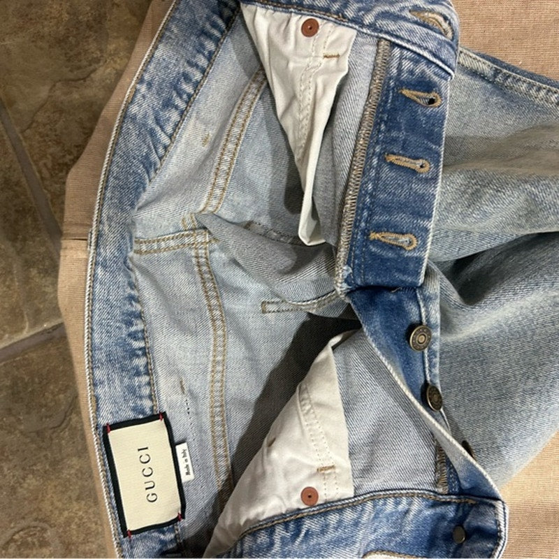 Gucci men's regular fit, Stone bleached denim jeans in light blue size 30 Italy