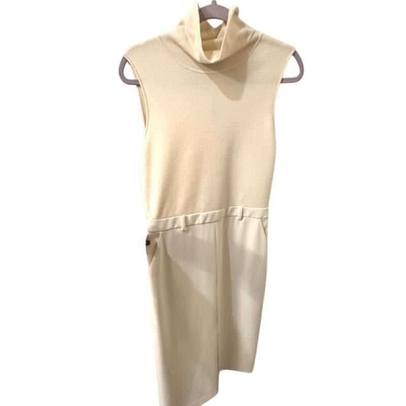 Theory NWT’s Size 10 Cream Sleeveless Turtleneck Dress. Crepe skirt and cashmere