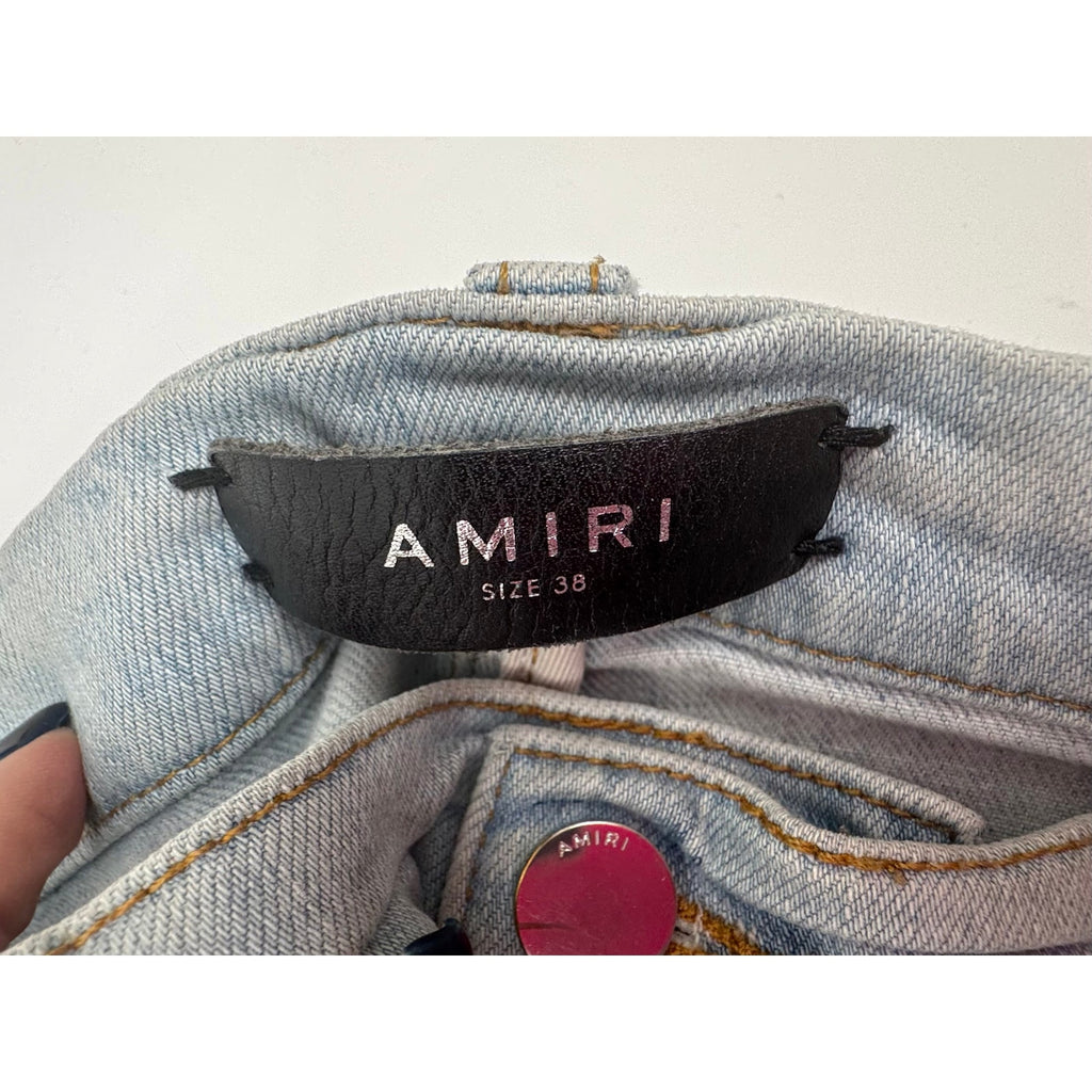 Men's Amiri MX1 Light Indigo Wash Vintage Tee Animation Patch Jeans Size 38