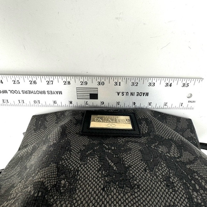 Valentino Garavani Black Lace Top Handle Bag with 3 sections and gold feet