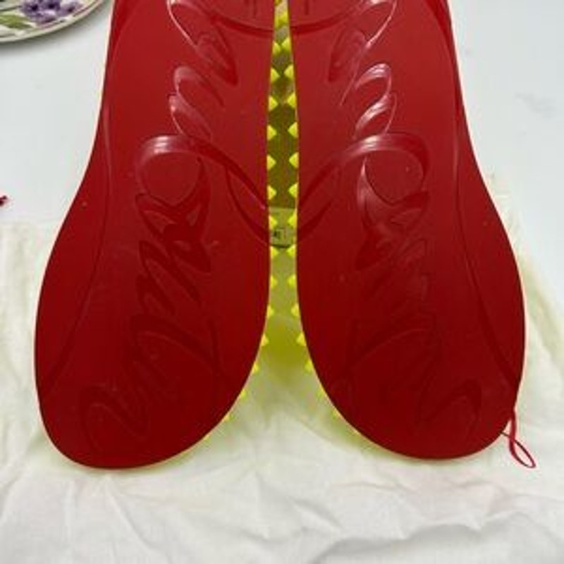 Men's Christian Louboutin neon rubber thong, sandal, size 46