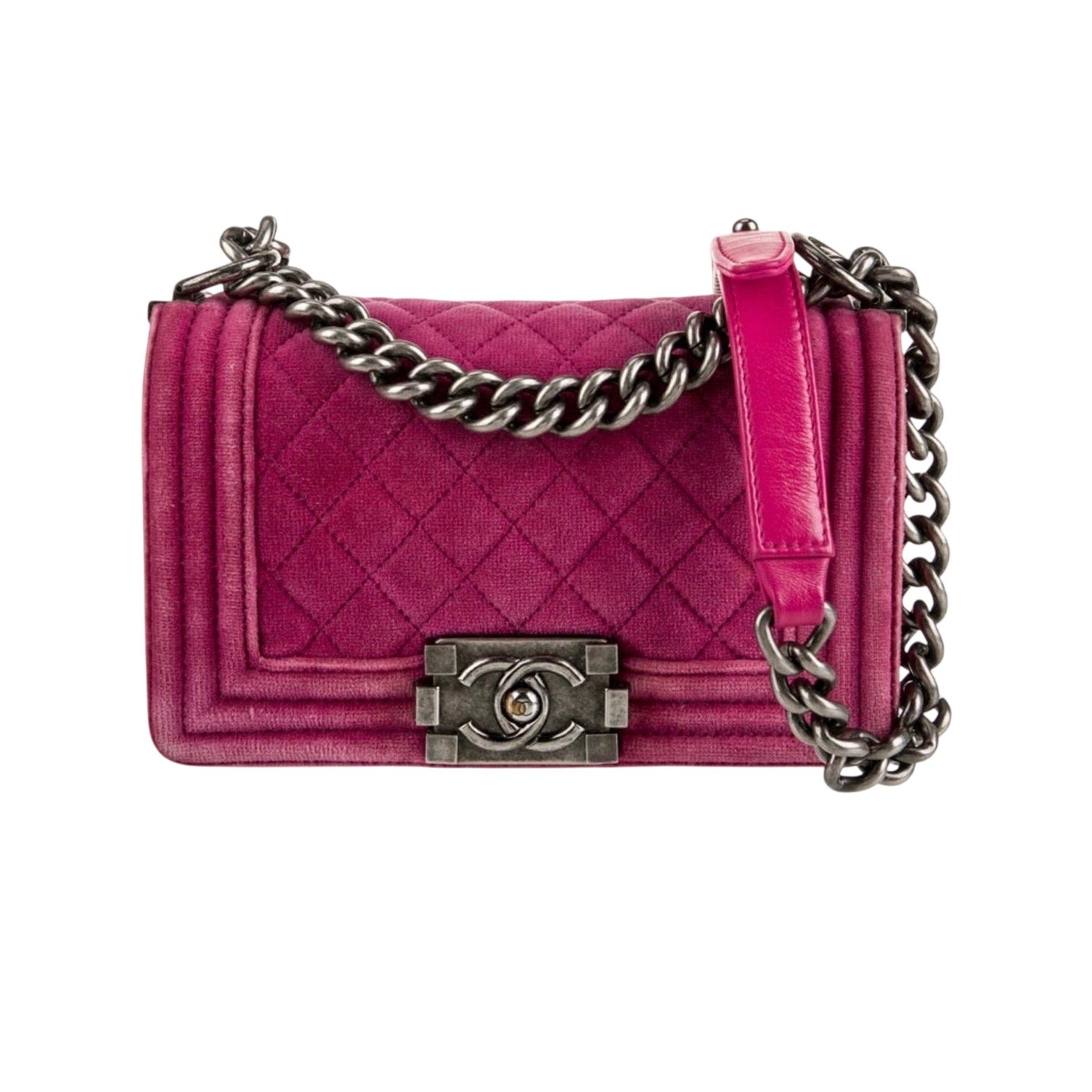 Chanel Pink Crushed Velvet Quilted Small Boy Bag