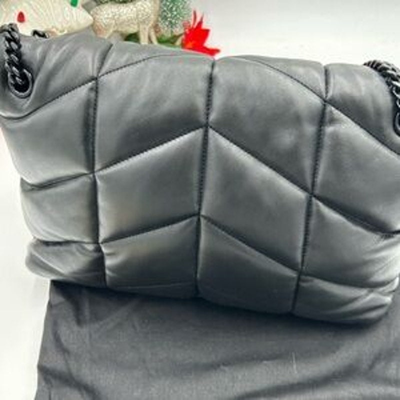 Saint Laurent YSl Black Lou Lou medium Puffer Shoulder Bag made in Italy