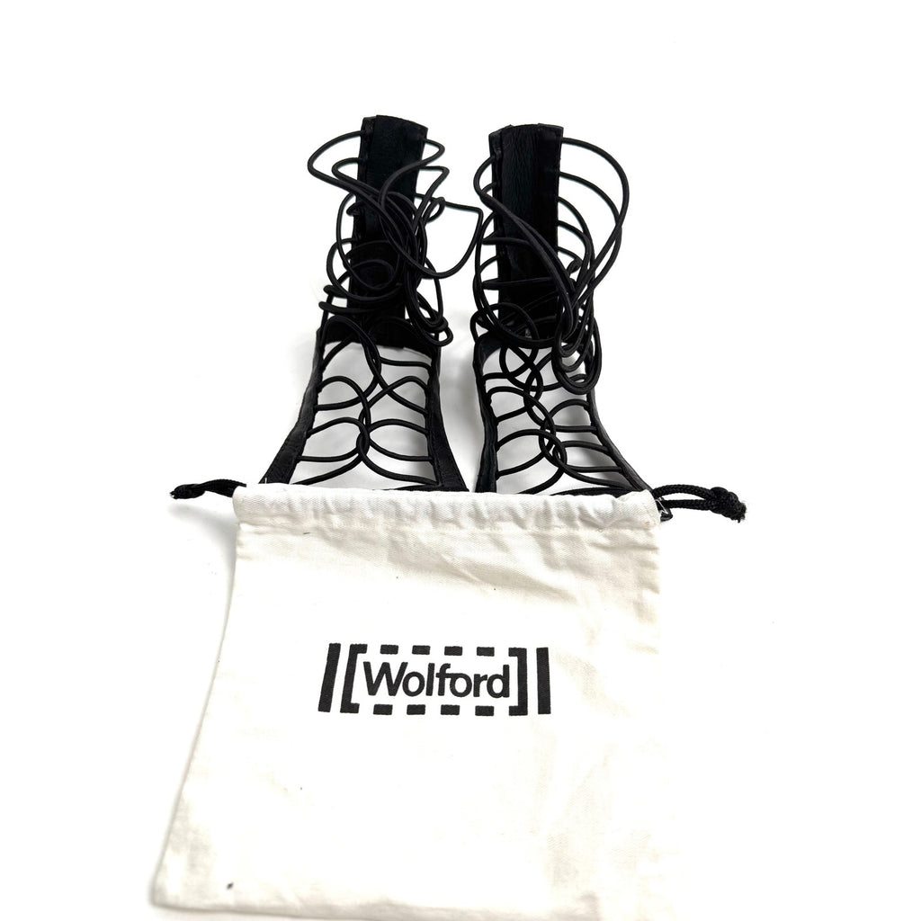 Women's Wolford Black Gladiator Lace Up Back Zip Shoe Inserts