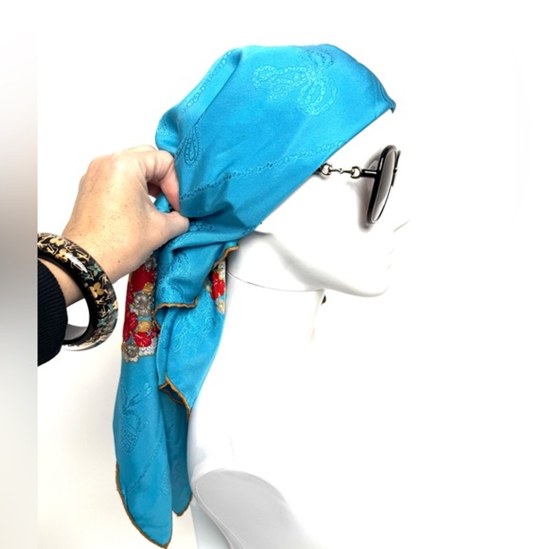 Cartier Scarf, Blue w/ Jewel motif and buckle detail