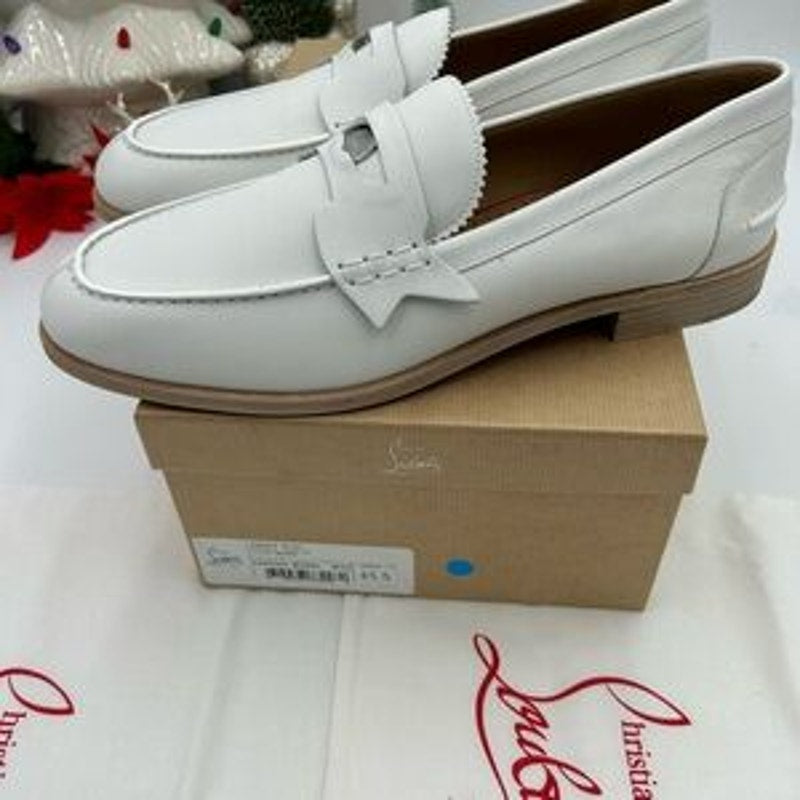 Men's Christian Louboutin white leather penny loafers size 45.5 made in Italy