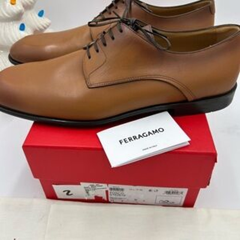 Man Salvatore, Ferragamo plain toe Derby shoes calf Leather size 12 made Italy