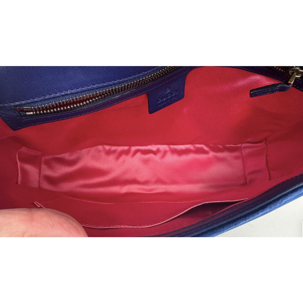 Gucci Medium Marmont Velvet Shoulder Bag - Blue - Antique Gold Hardware
