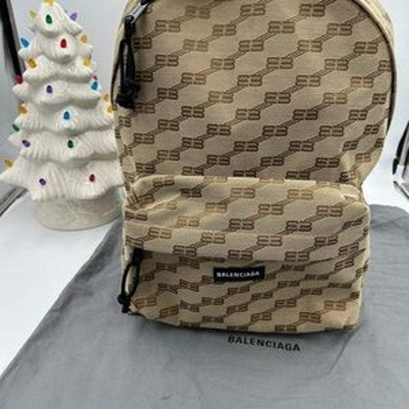 Unisex Balenciaga signature backpack in beige BB monogram coated canvas Italy