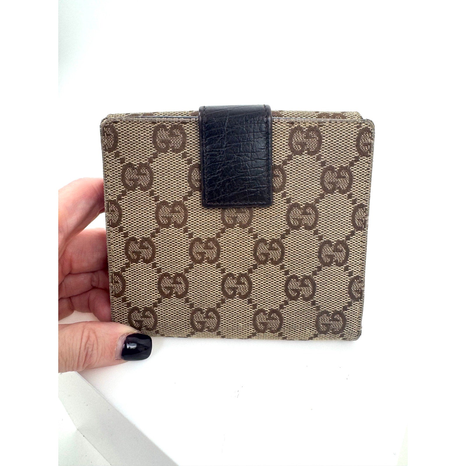 Gucci GG Rare Neutral Canvas Monogram Web Canvas Compact Wallet