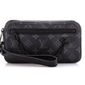 LV Black Virgil Abloh Coated Canvas Monogram Eclipse Volga Pochette Clutch Bag