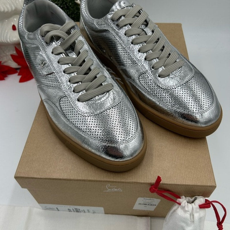 Men's Christian Louboutin tutti rui low top metallic leather sneakers size 45