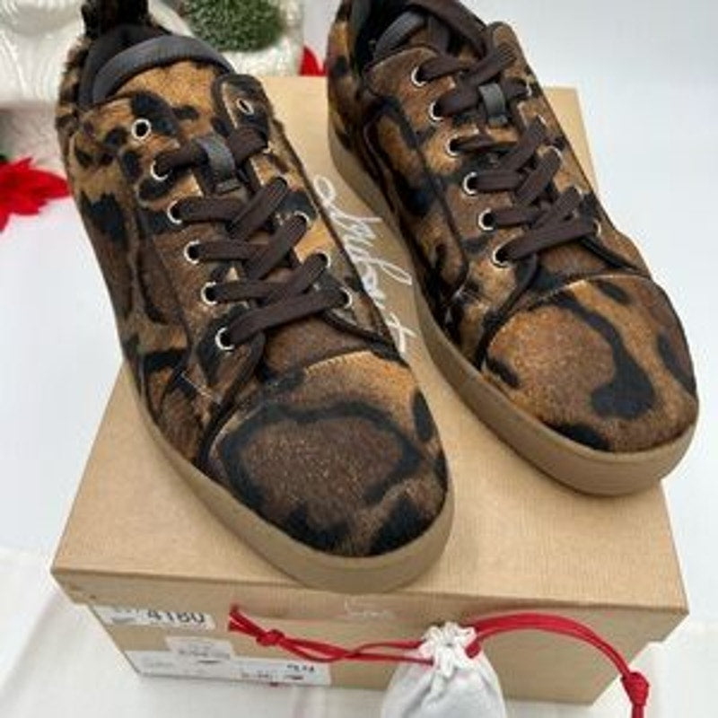 Men's Christian Louboutin, Louis Jr leopard print leather sneakers size 44