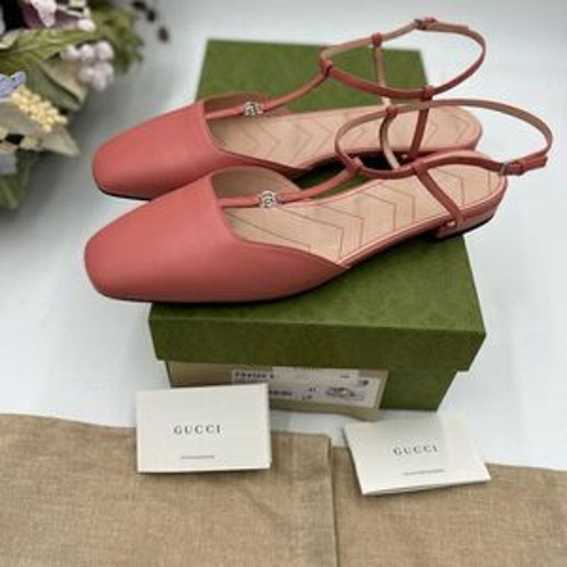 Women’s Gucci T strap, pink, leather GG ballet flats size 41 made in Italy