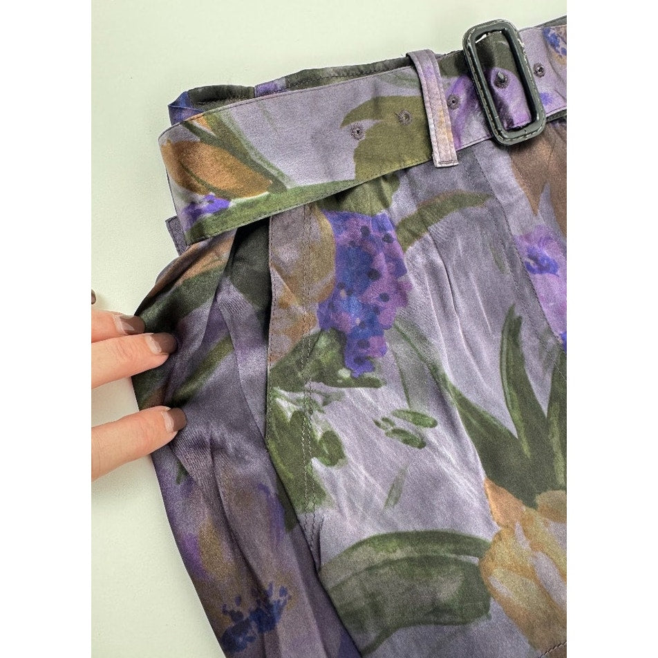 Dries Van Noten Multicolor Silk Floral Belted Utility Skirt Size 38