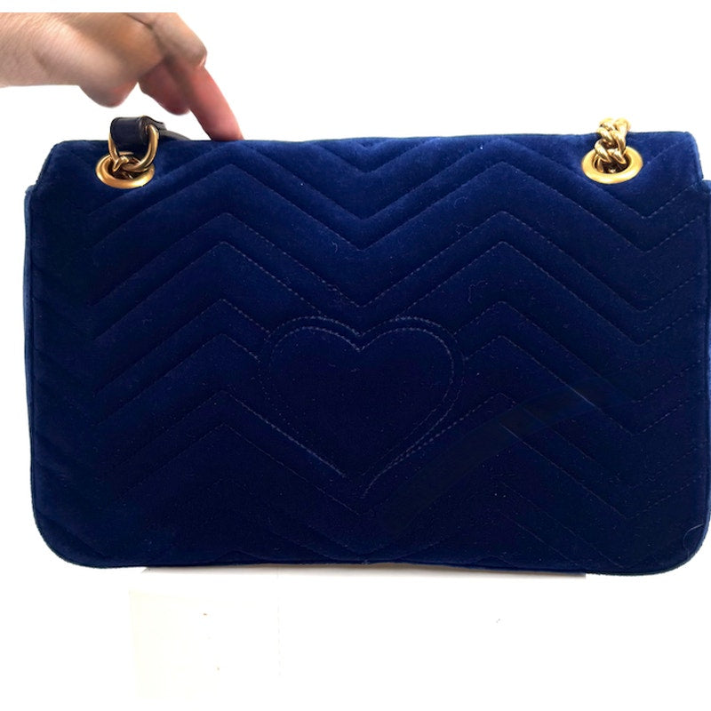 Gucci Medium Marmont Velvet Shoulder Bag - Blue - Antique Gold Hardware