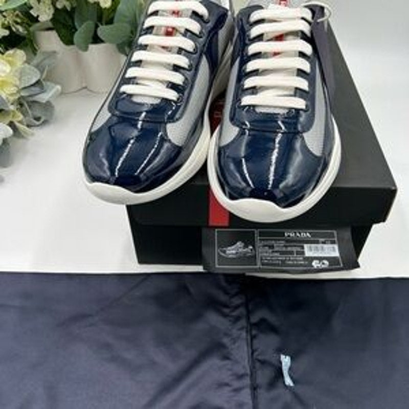 Men's Prada America's cup patent leather blue/white sneakers size 12 fits 13 US