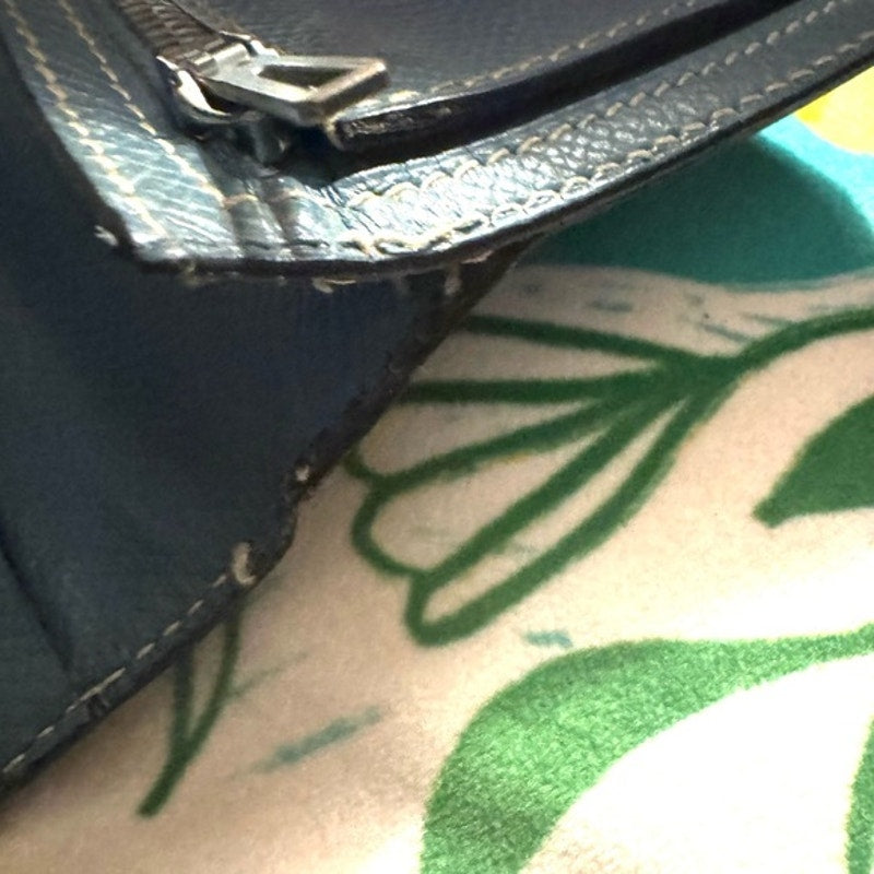 Hermes Blue Jean Tadelakt Bearn wallet Palladium Hardware cream contrast stitch