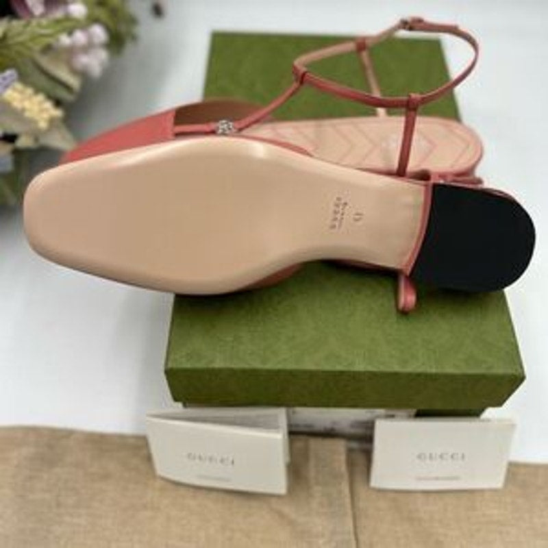 Women’s Gucci T strap, pink, leather GG ballet flats size 41 made in Italy