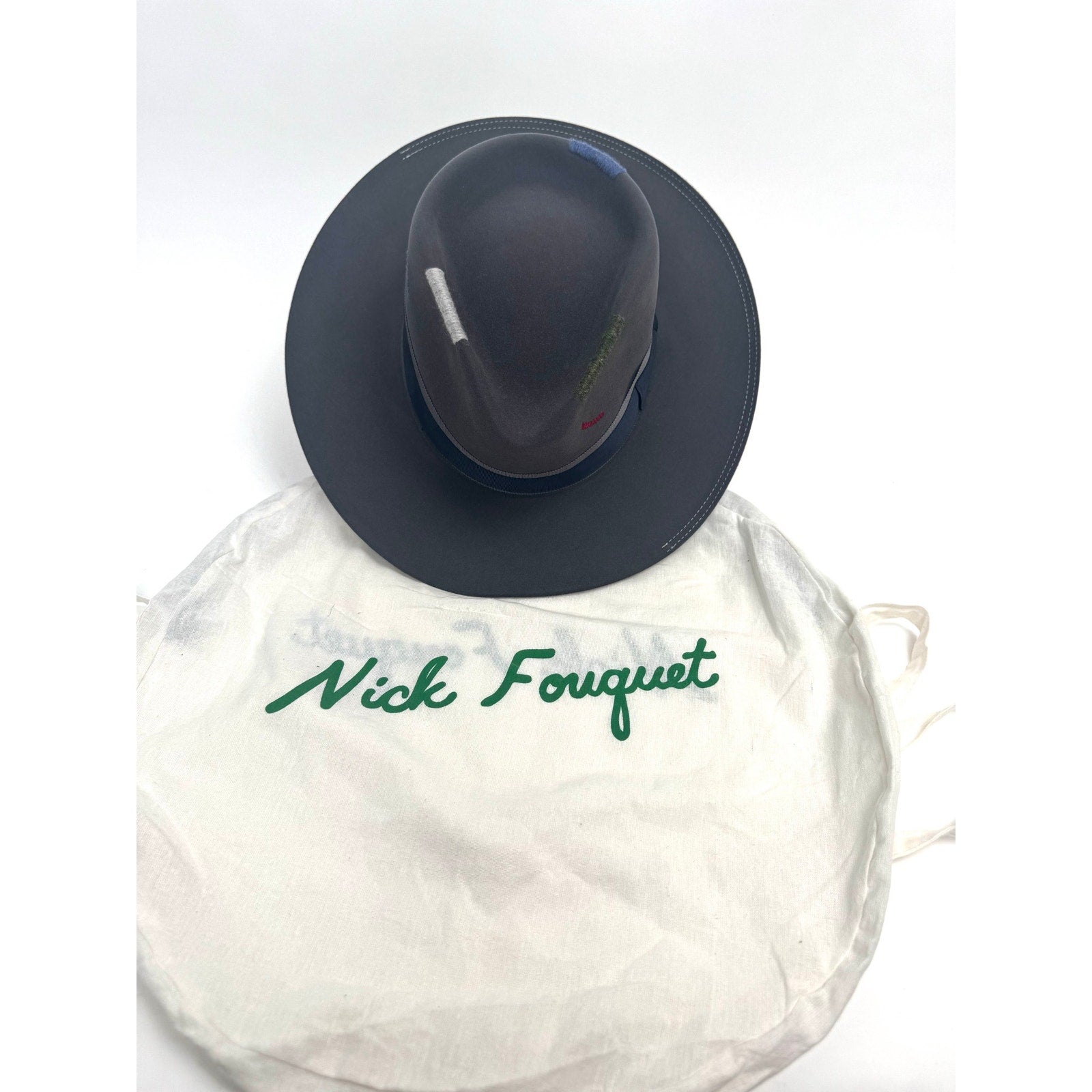 Nick Fouquet Matchstick Detail Beaver Felt Hat 7 5/8 61 Like New w/ Dust Bag