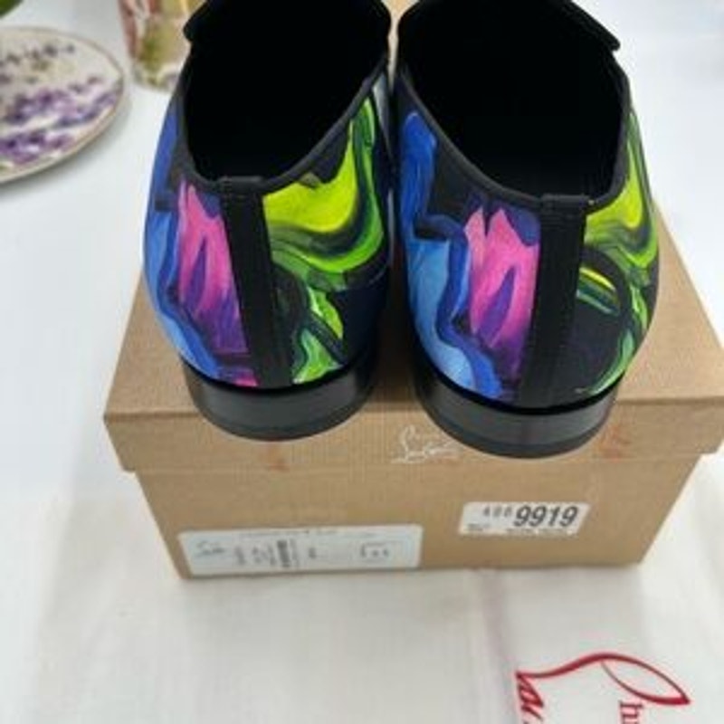 Men's Christian Louboutin, dandy chick roses, satin loafers size 43 made Italy