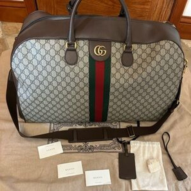 Gucci LARGE Savoy, duffel bag, GG supreme brown and tan, made in Italy NWT
