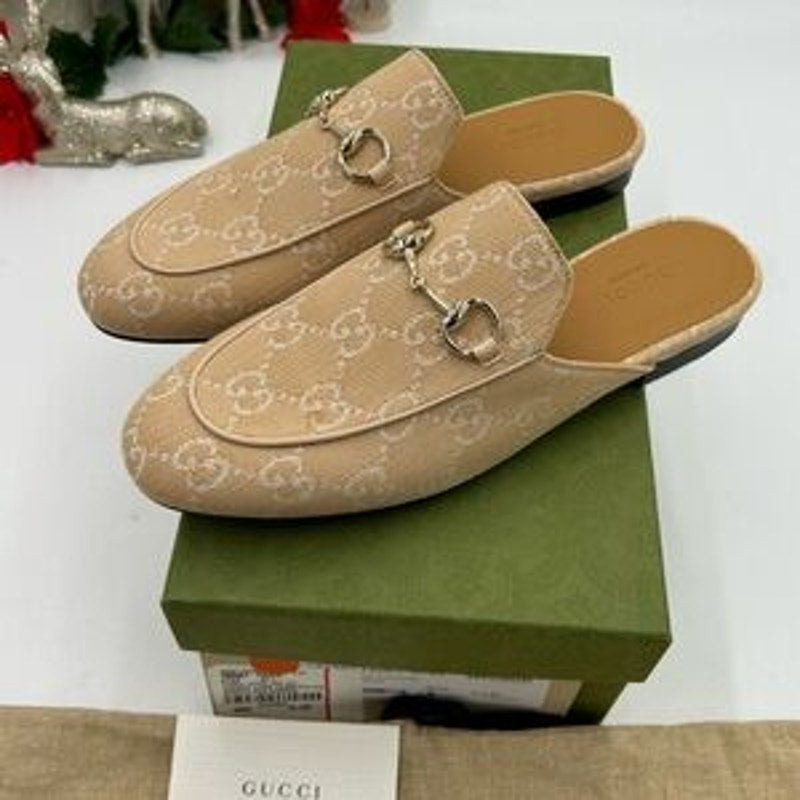 Women's Gucci canvas GG Princetown mules size 37.5 made in Italy