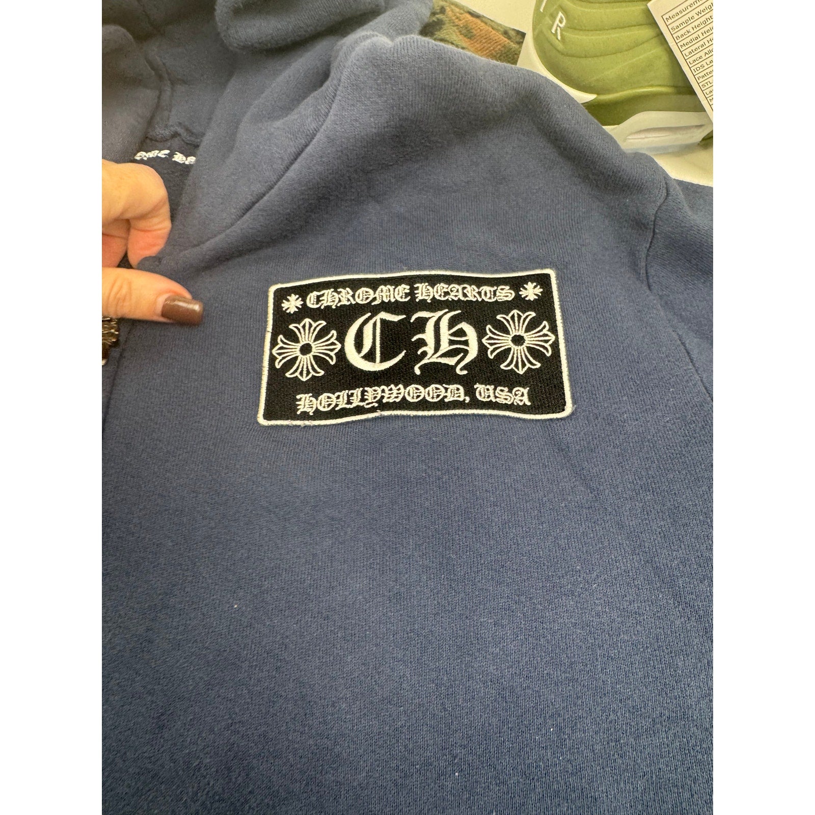 Men's Chrome Hearts Blue Embroidered Zip Front Hoodie Size XXL