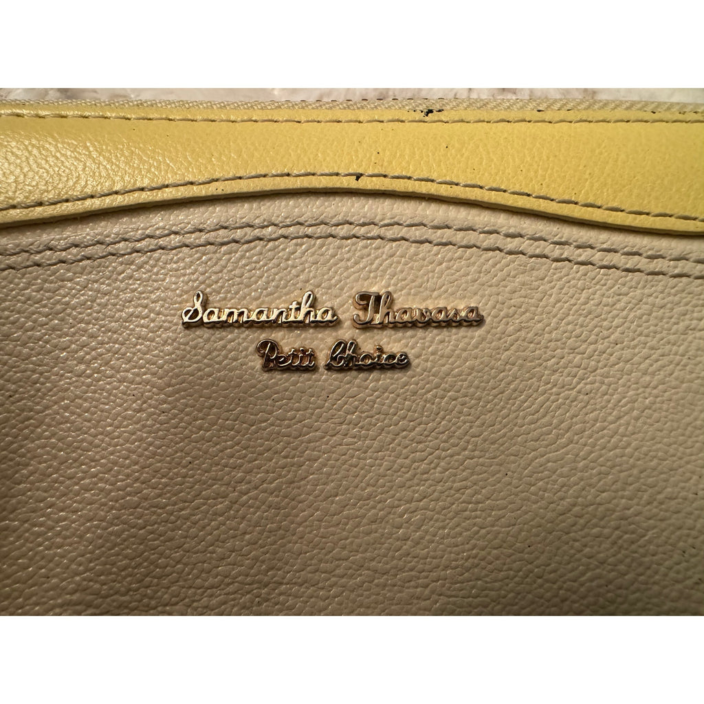 Samantha Thavasa Petit Choice Yellow Cream Rhinestone & Pearl Zipper Long Wallet