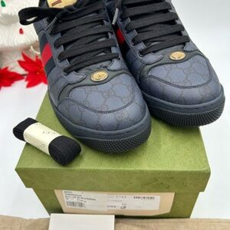 Men's Gucci screener leather/canvas sneakers size 10 fits 11 US made in Italy