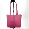 Chanel Pink Tote w/ Silver detail on strap in a neoprene, rubber like material