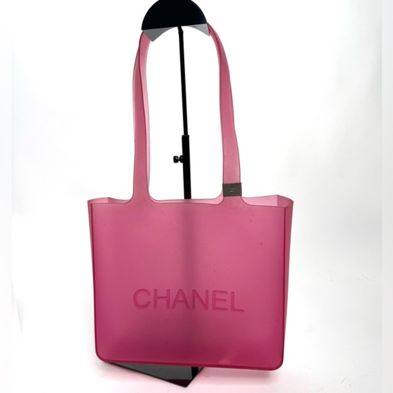 Chanel Pink Tote w/ Silver detail on strap in a neoprene, rubber like material