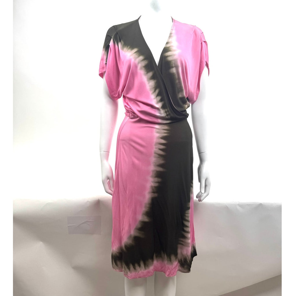 Diane von Furstenberg DVF NWOT Pelego Pink Black Tie Dye Wrap Dress Size 8