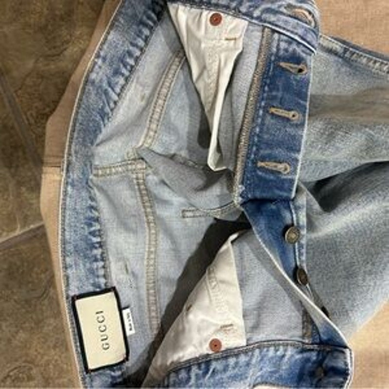 Gucci men's regular fit, Stone bleached denim jeans in light blue size 30 Italy