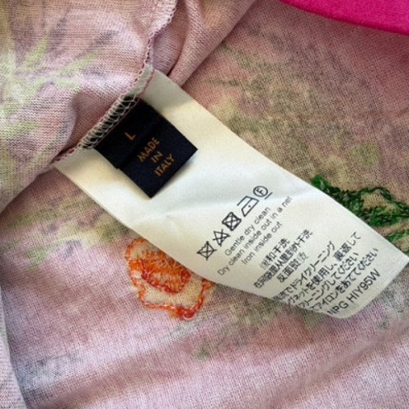 Unisex Louis Vuitton Embroidered Pink Floral T-Shirt Size Large