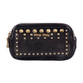 Miu Miu Black Leather Gold Studded Zip Around Wallet