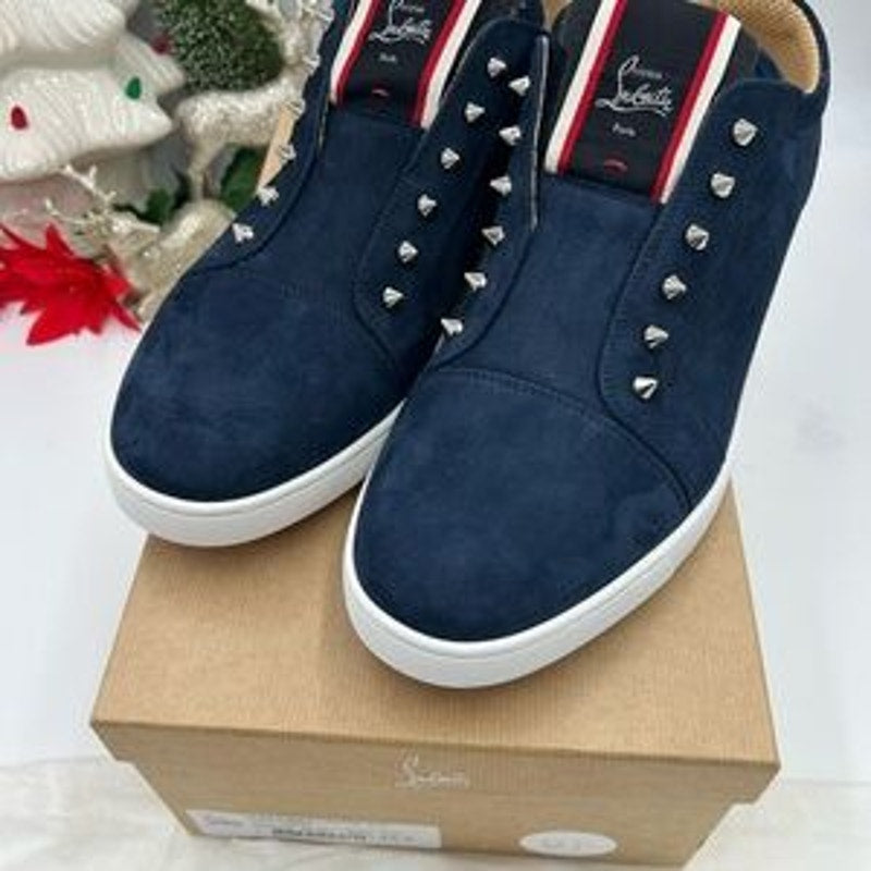 Christian Louboutin Men's F. A. V. Fique Navy Studded Sneakers