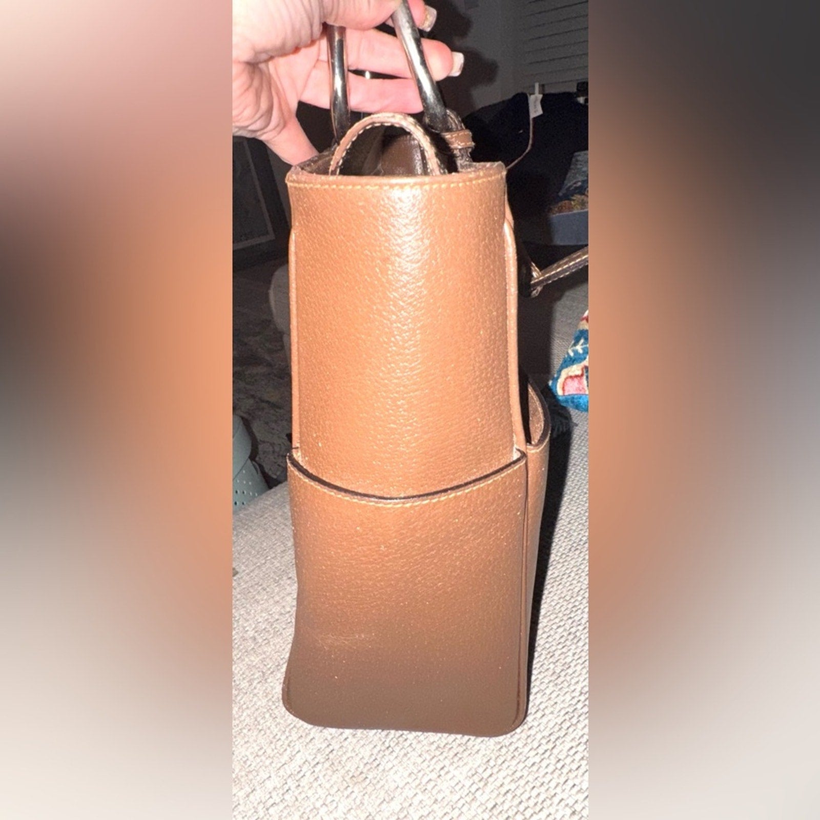 Gucci, Tom Ford era brown, leather tote w/circle top handles, 3 exterior pockets