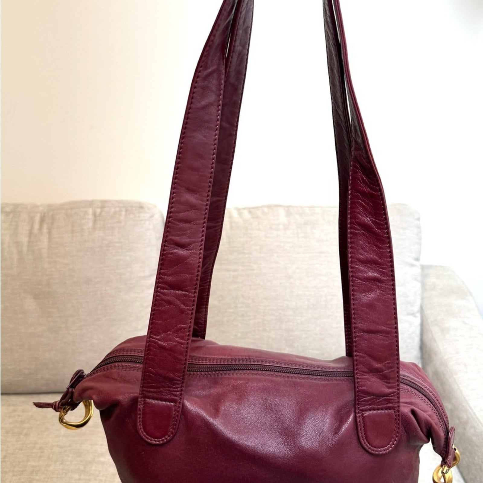 Loewe leather long strap buttery soft w/anagram and gold side gorgeous accents